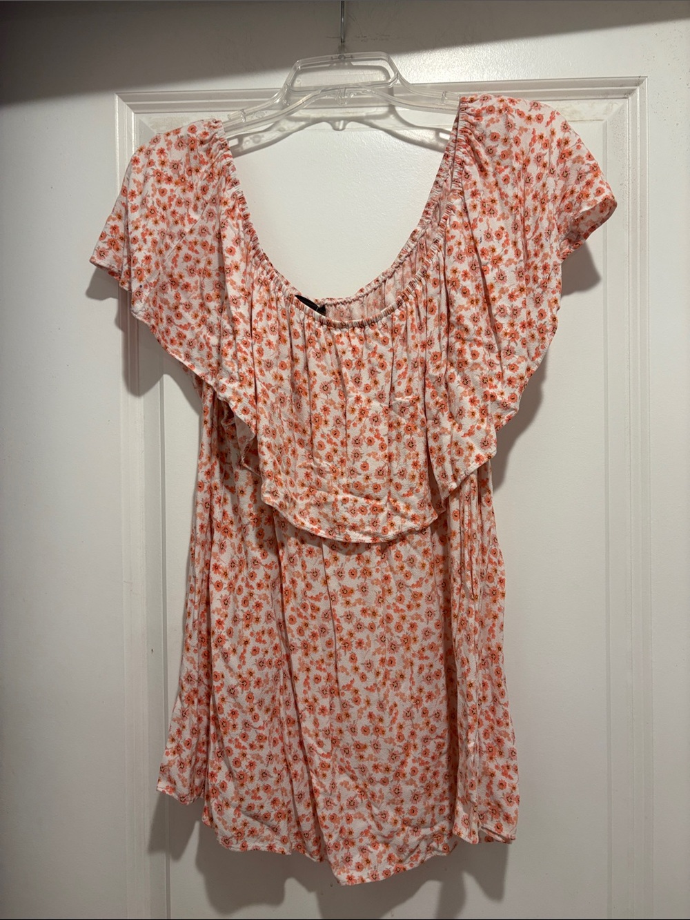 torrid Cream Blouse with Orange Floral Ruffle Neck